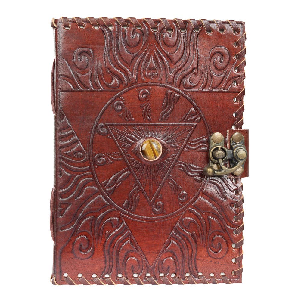 Evil Eye Leather Journal withTiger Eye Stone and Latch 5 x 7 "