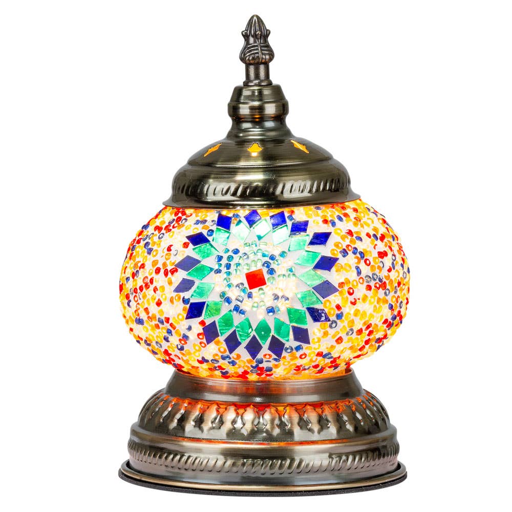 Turkish Short Style Desk Lamp, Handmade Medium Globe - Colorful Flower
