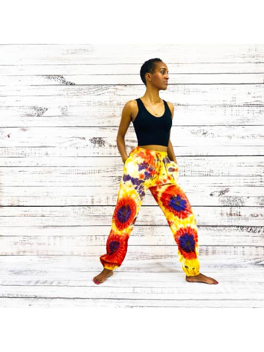 Tie Dye Print Organic Cotton Pants with Pockets
