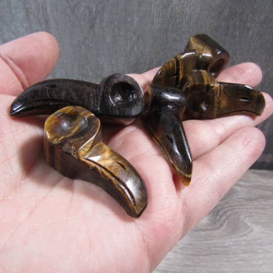 Crystal Carved Raven / Crow Skull - Tiger Eye 2"