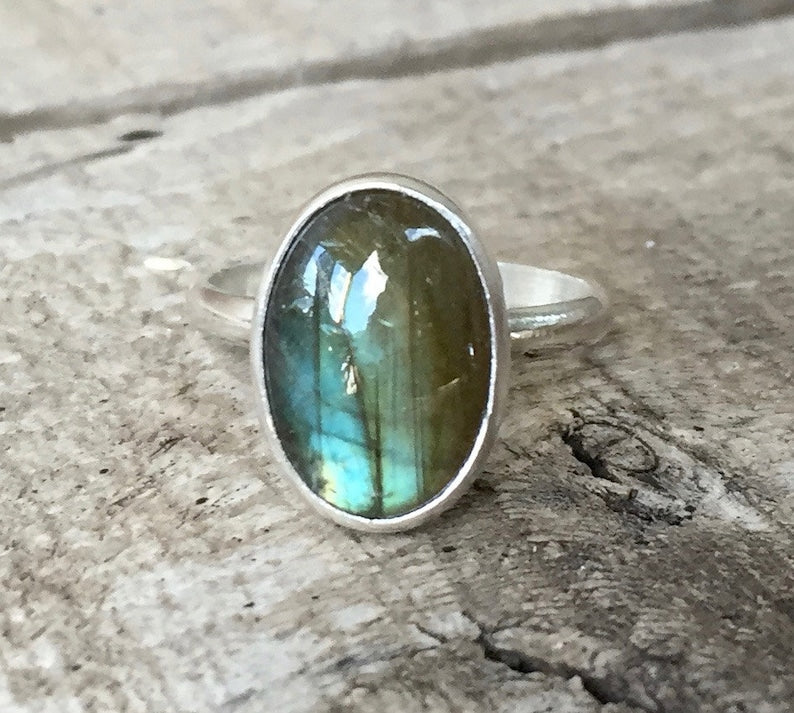 Ring Genuine Labradorite - Sterling Silver 925 - Size 5