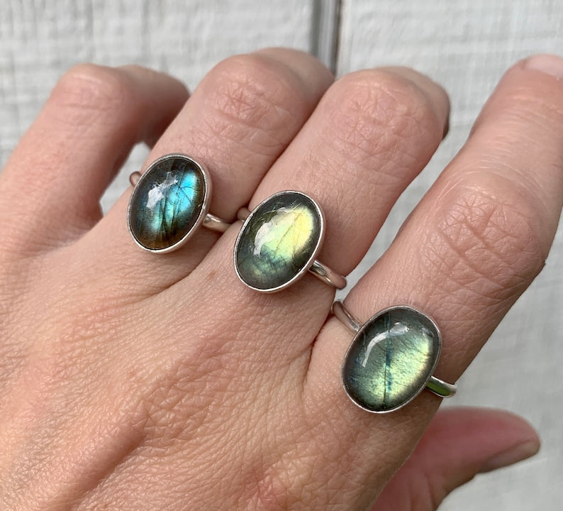 Ring Genuine Labradorite - Sterling Silver 925 - Size 5