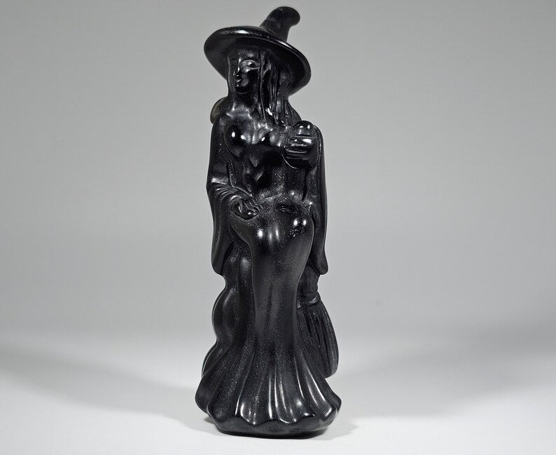 Obsidian Carved Witch on Broom 3 1/2"
