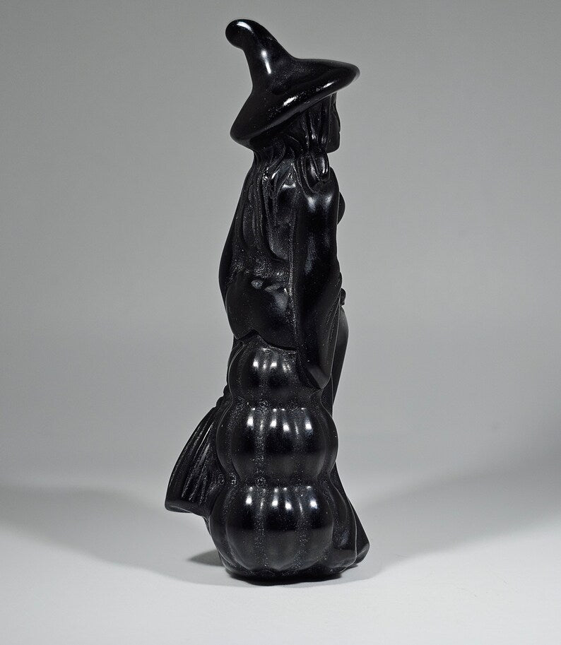 Obsidian Carved Witch on Broom 3 1/2"