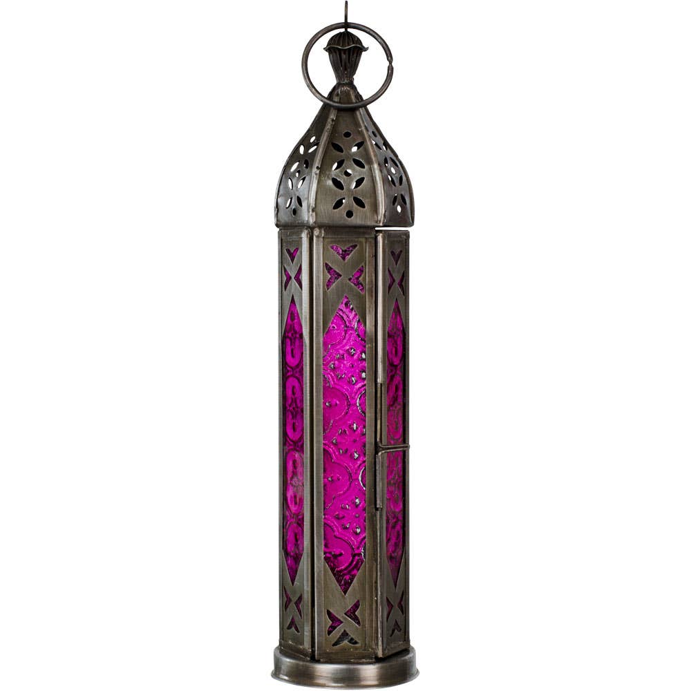 Glass & Metal Lantern Tower Pink & Clear