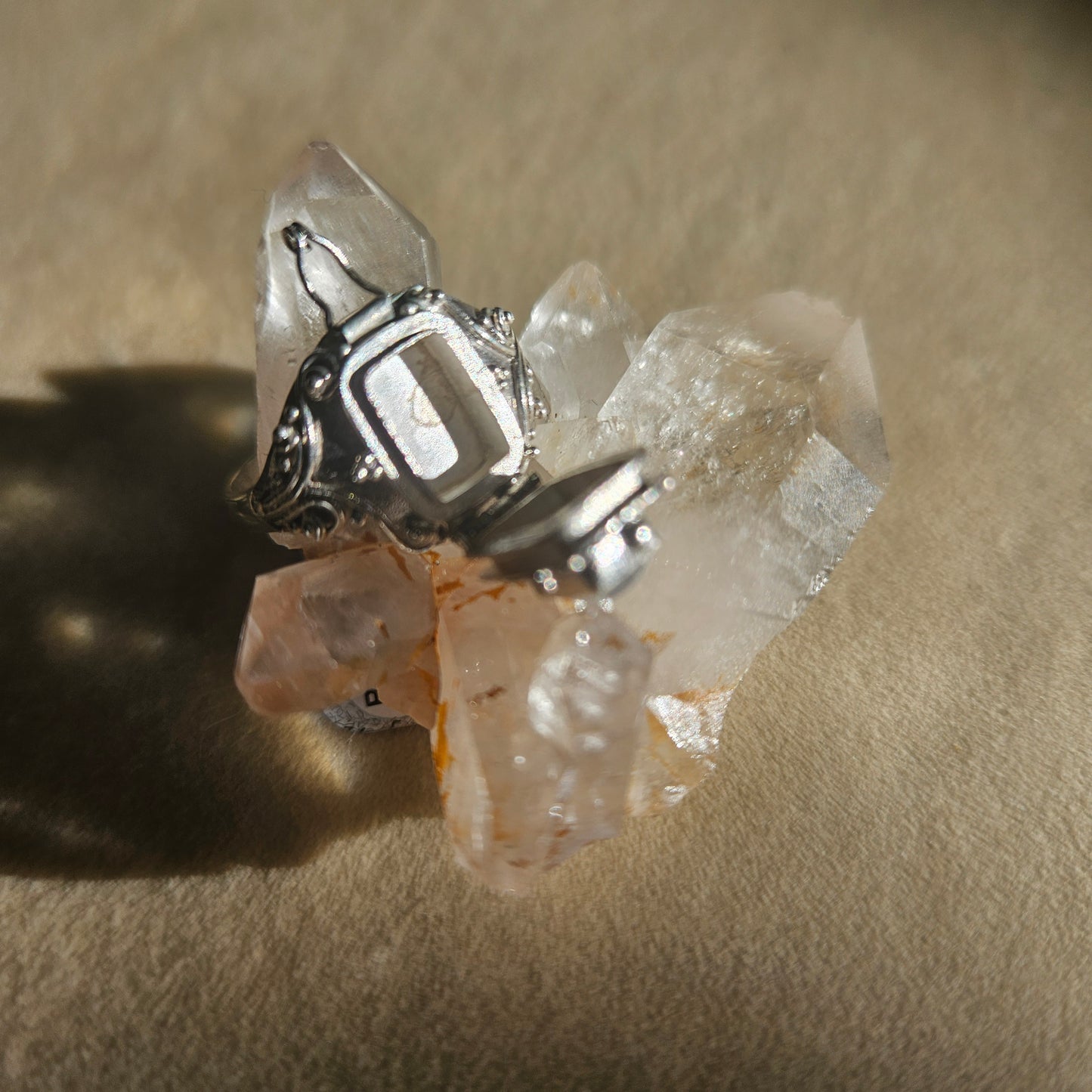 Poison Box Ring Moonstone Square - Sterling Silver 925 Size 7 1/2