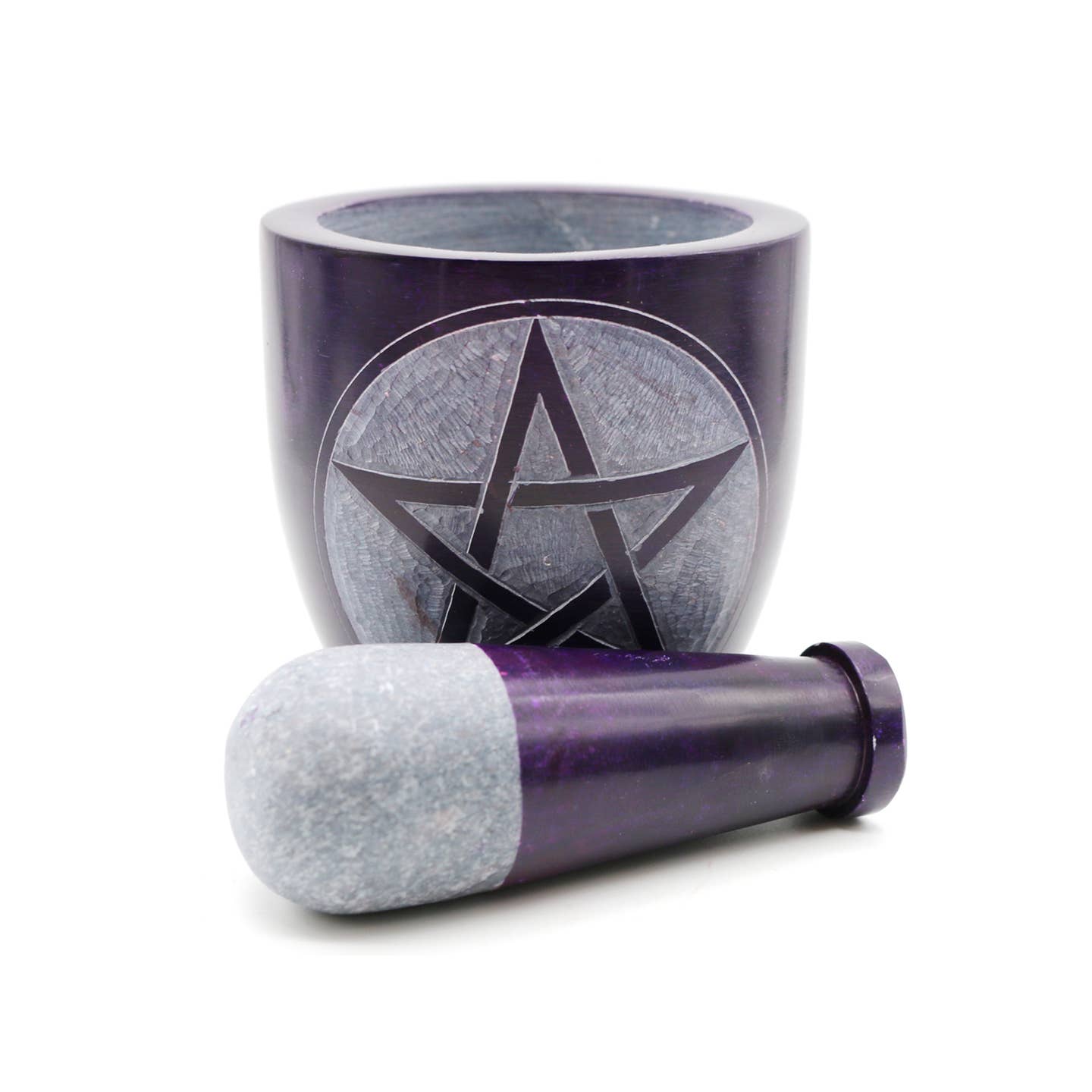 Soapstone Mortar & Pestle - Purple Pentacle