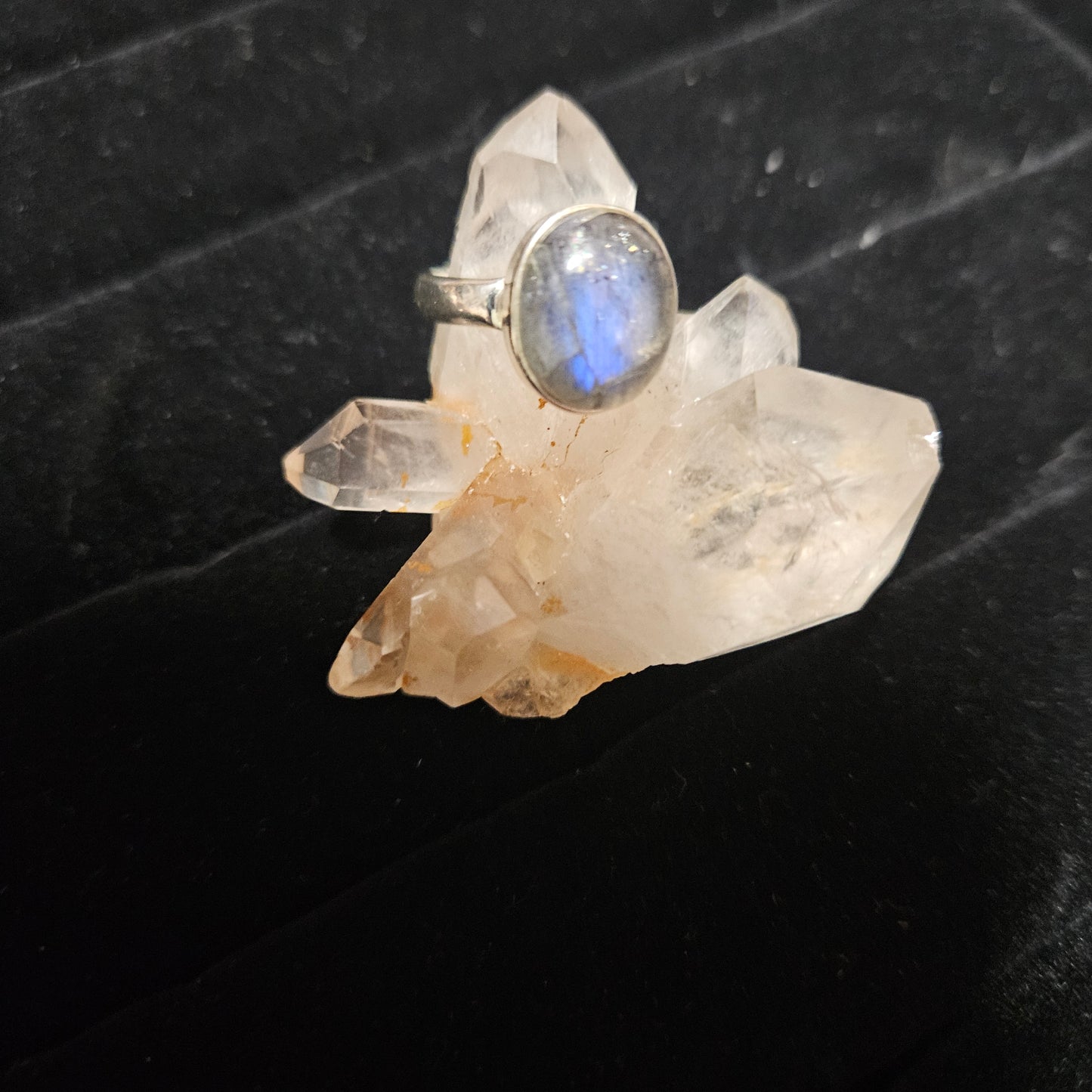 Sterling Silver Labradorite Boho Large Oval Ring - Size 5