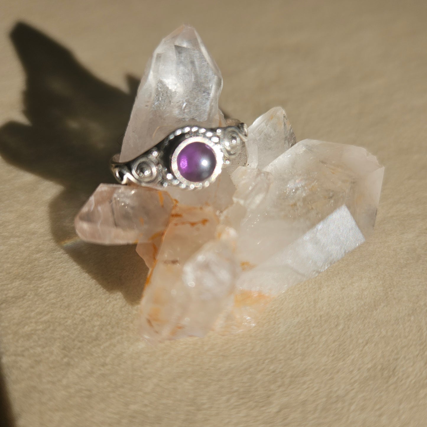 Ring Genuine Round Deep Amethyst - Sterling Silver 925 - Size 8