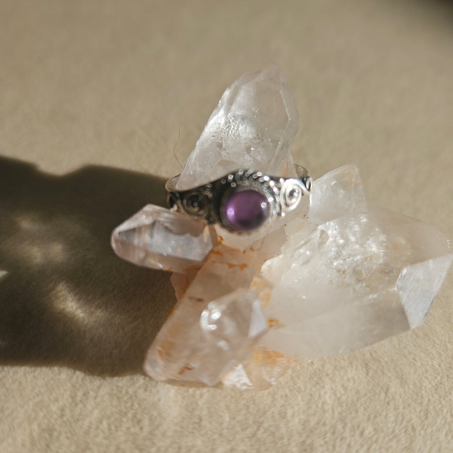 Ring Genuine Round Deep Amethyst - Sterling Silver 925 - Size 8