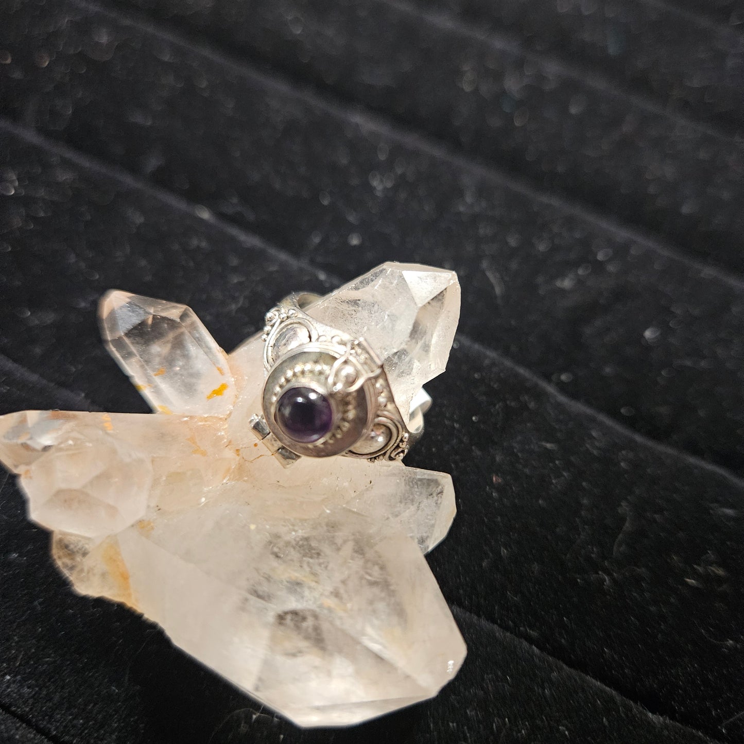 Poison Box Ring Round Amethyst - Size 6 - Sterling Silver 925