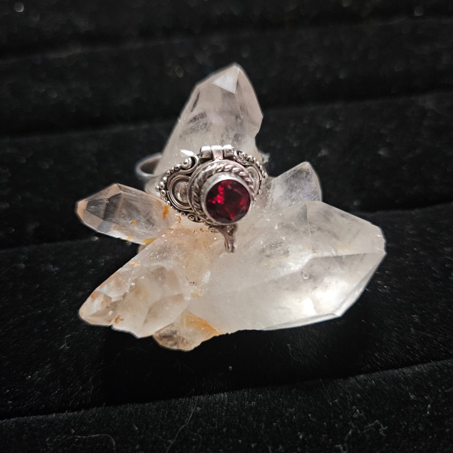 Poison Box Ring Round Red Sapphire - Size 10 - Sterling Silver 925