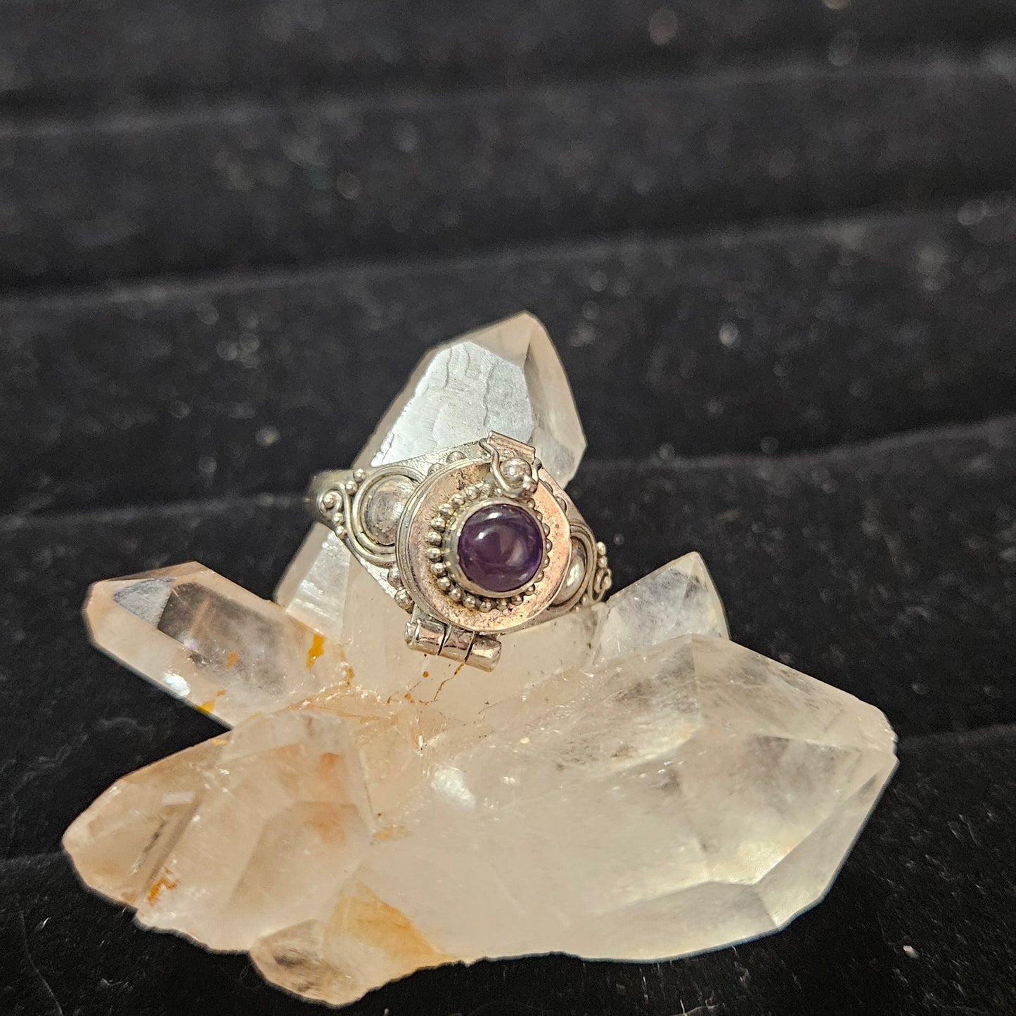 Poison Box Ring Round Amethyst - Size 6 - Sterling Silver 925