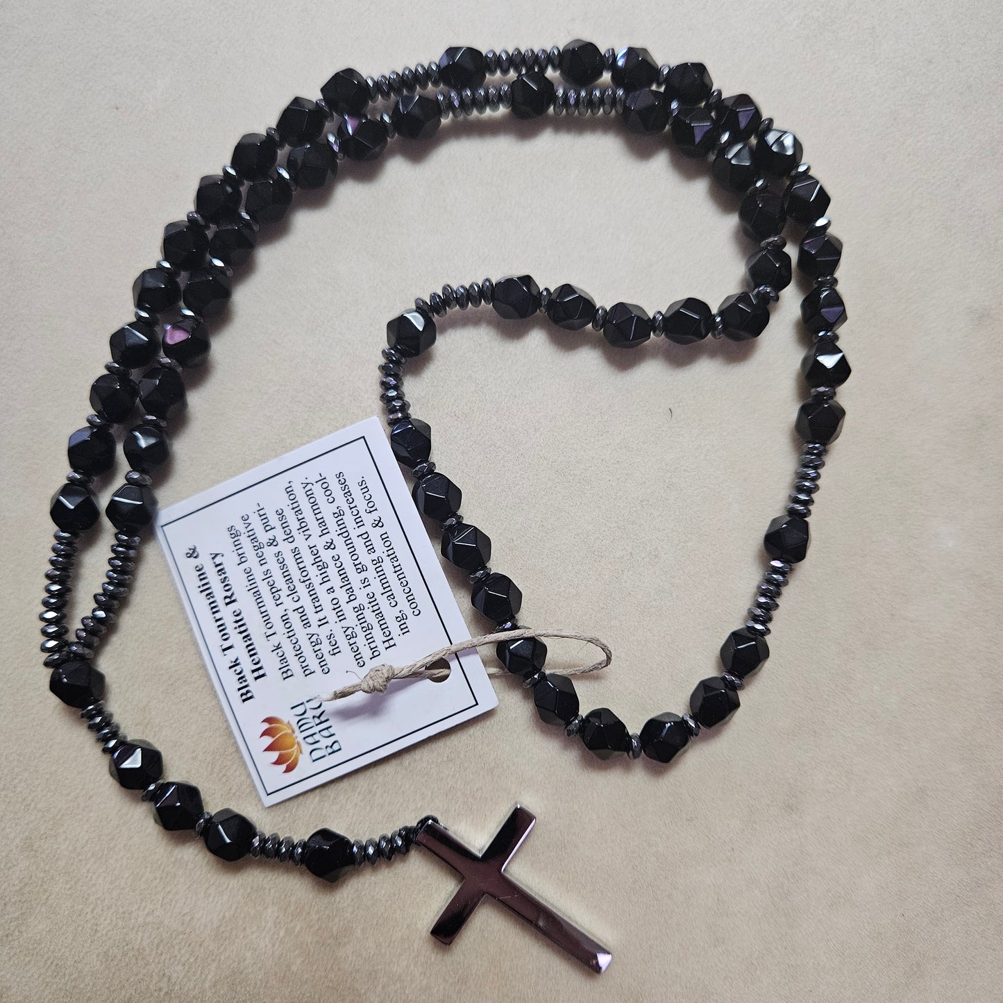 Black Tourmaline Icosahedron 20 Sided Rosary 7mm
