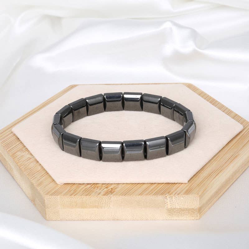 Hematite Stretch Square Bead Bracelet