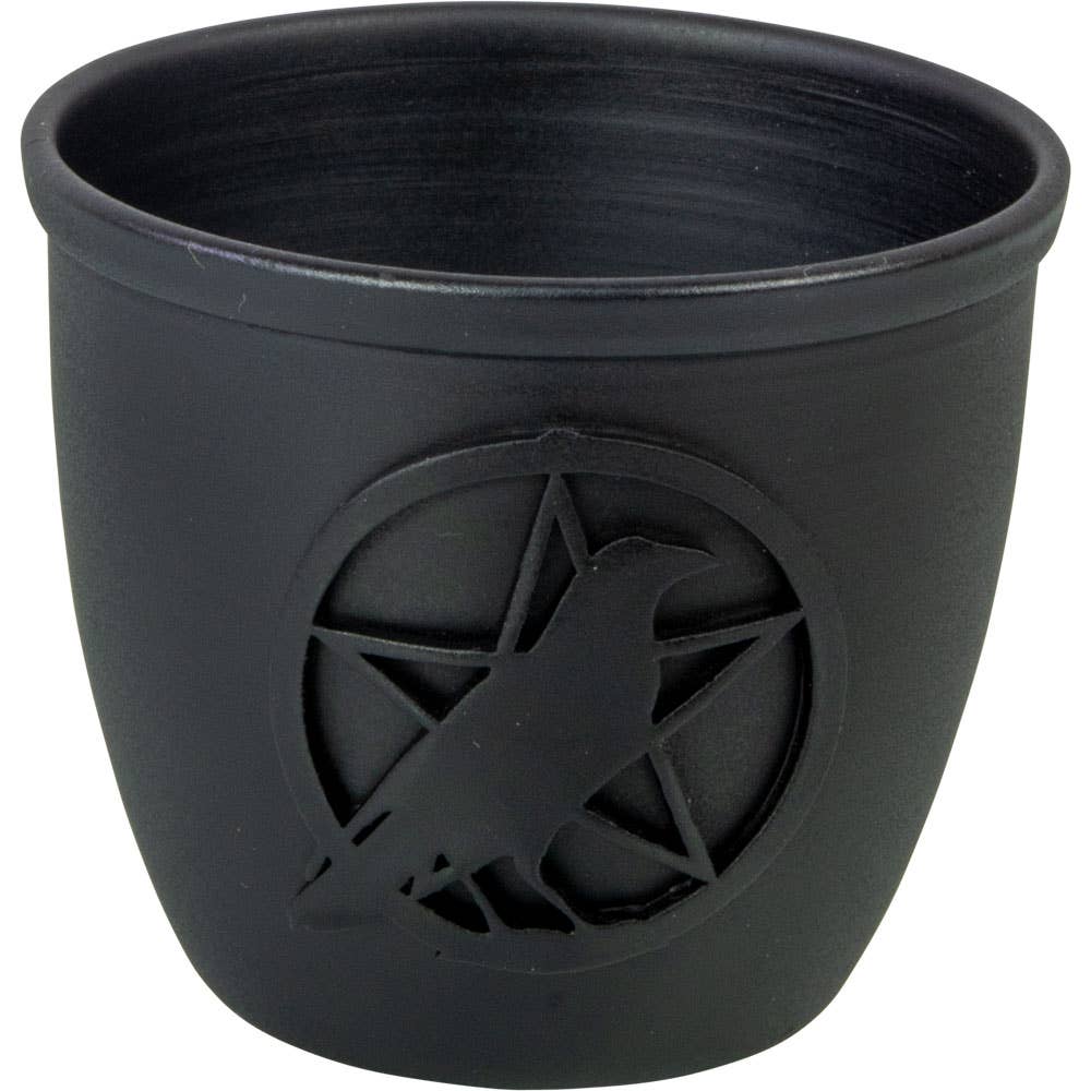 Mini Metal Pot Candle Holder - Pentacle w/ Raven