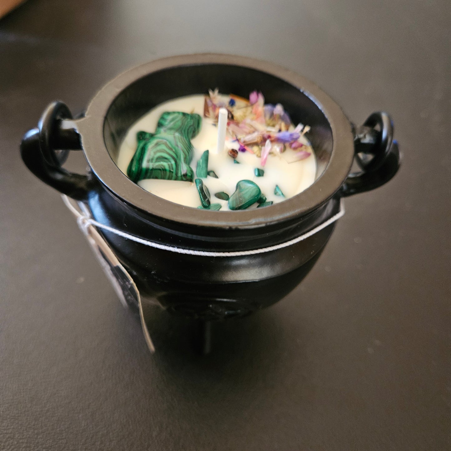 Money - Cauldron Crystal Candle, Malachite