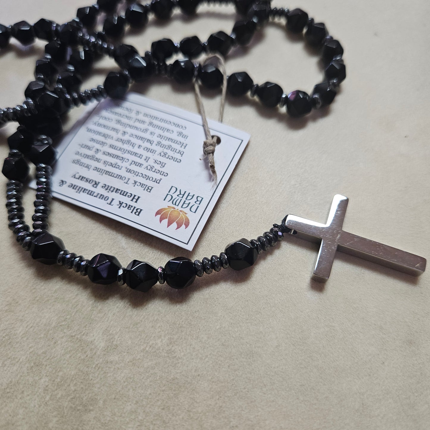 Black Tourmaline Icosahedron 20 Sided Rosary 7mm