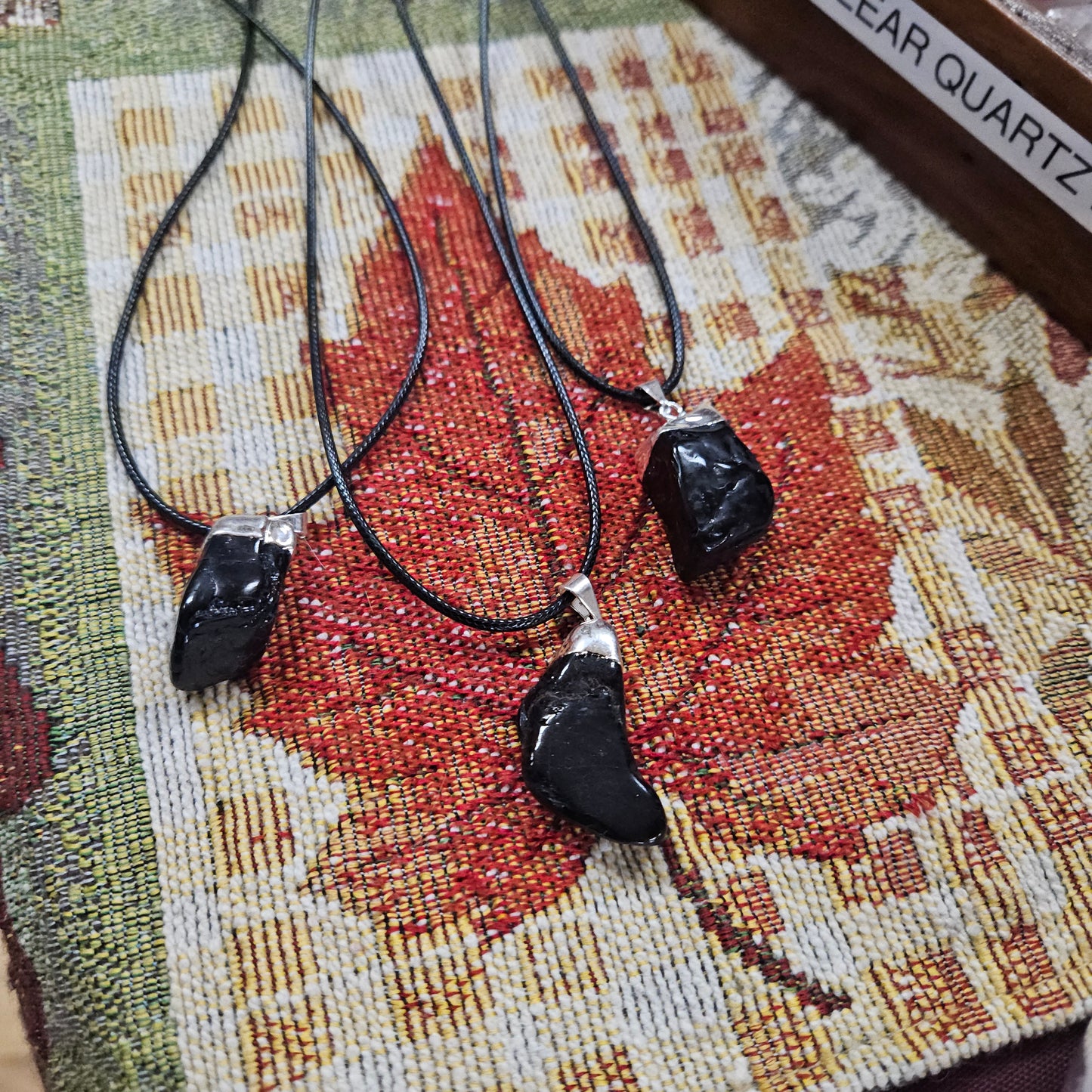 Tumbled Black Tourmaline Pendent on Cord