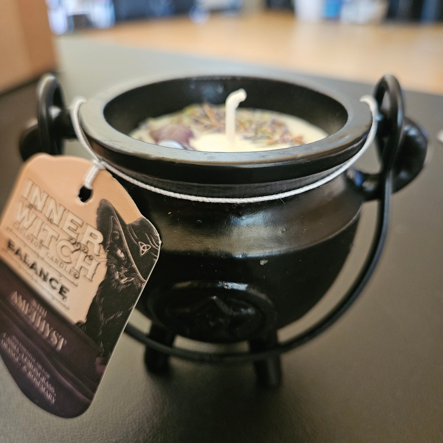 Balance Cauldron Crystal Candle, Amethyst