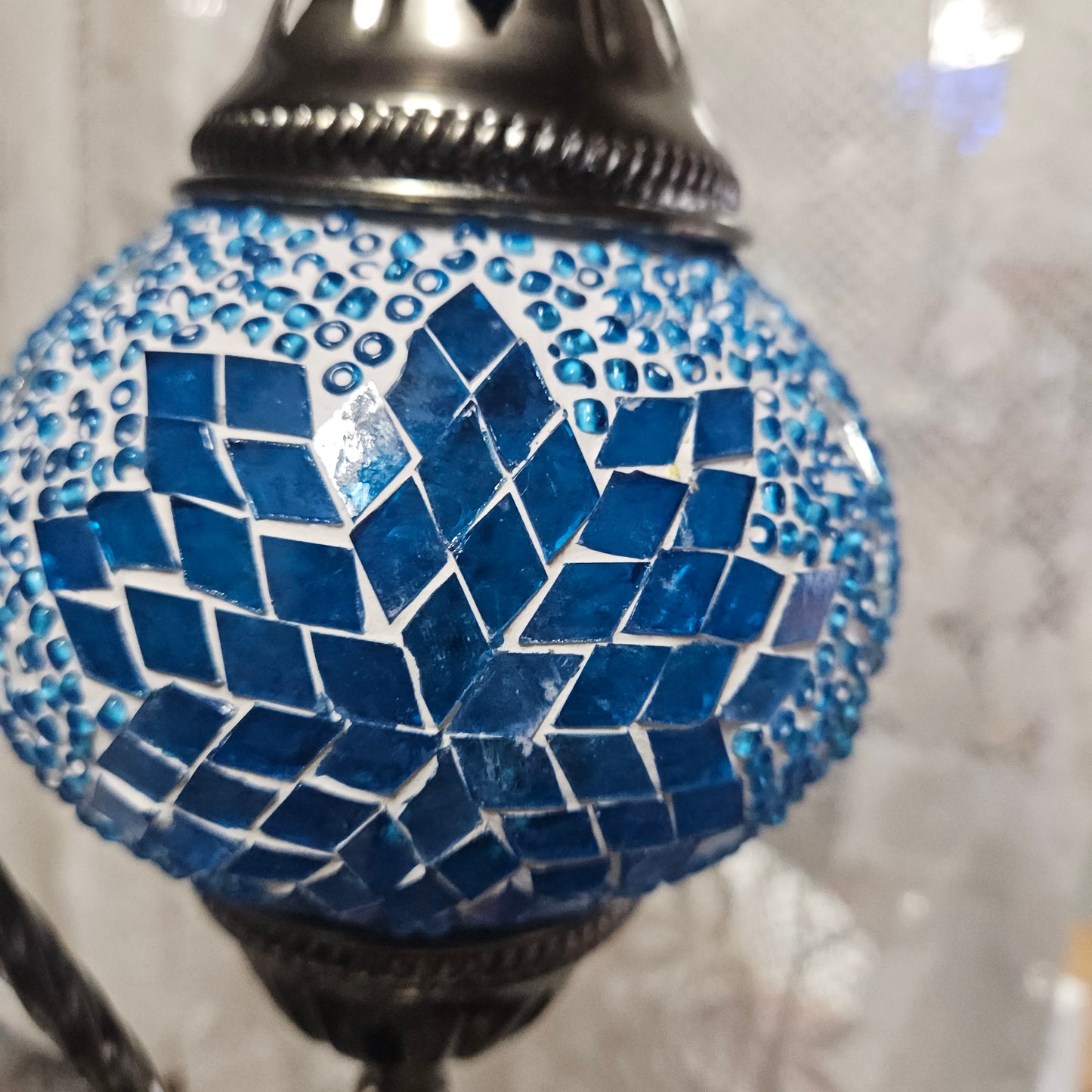 Hanging Mosaic Desk Lamp - Blue, Turquoise and White Star