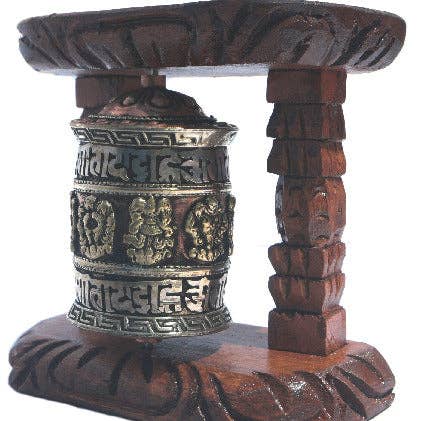 Single Prayer Wheel with Wood Frame