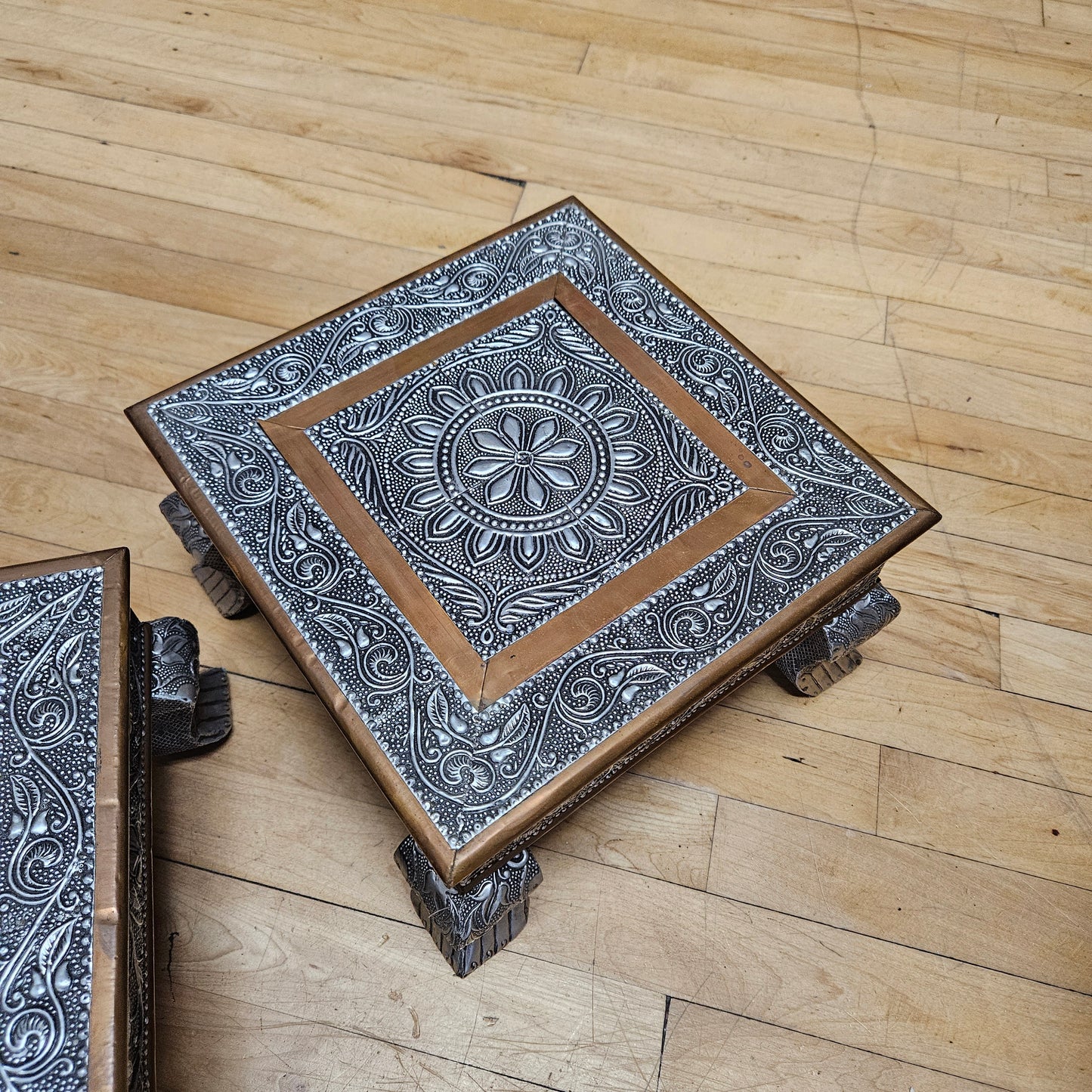 Beautiful Handmade Wooden Copper and Aluminum Mandala Altar Tables / Stands