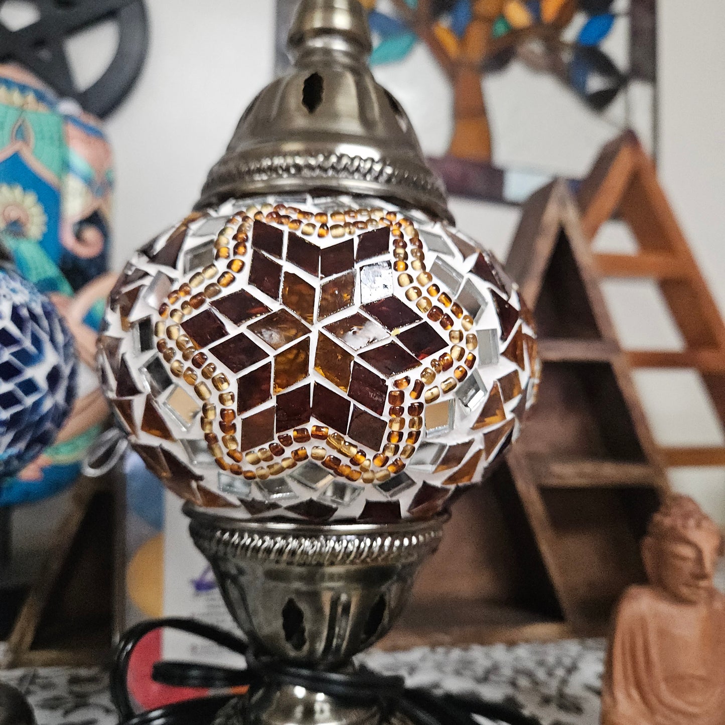 Turkish Style Desk Lamp, Handmade Globe - Autumn Flower