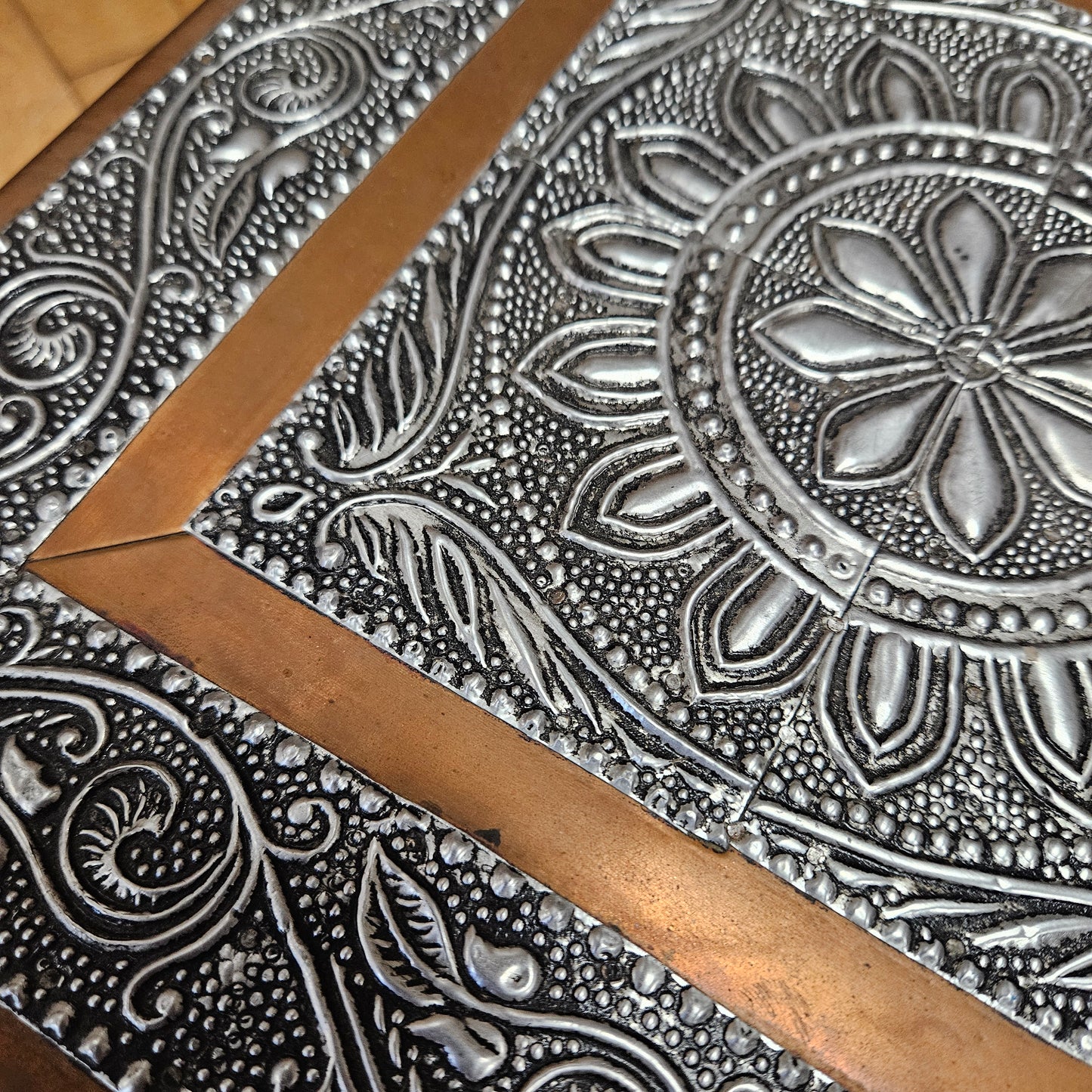 Beautiful Handmade Wooden Copper and Aluminum Mandala Altar Tables / Stands