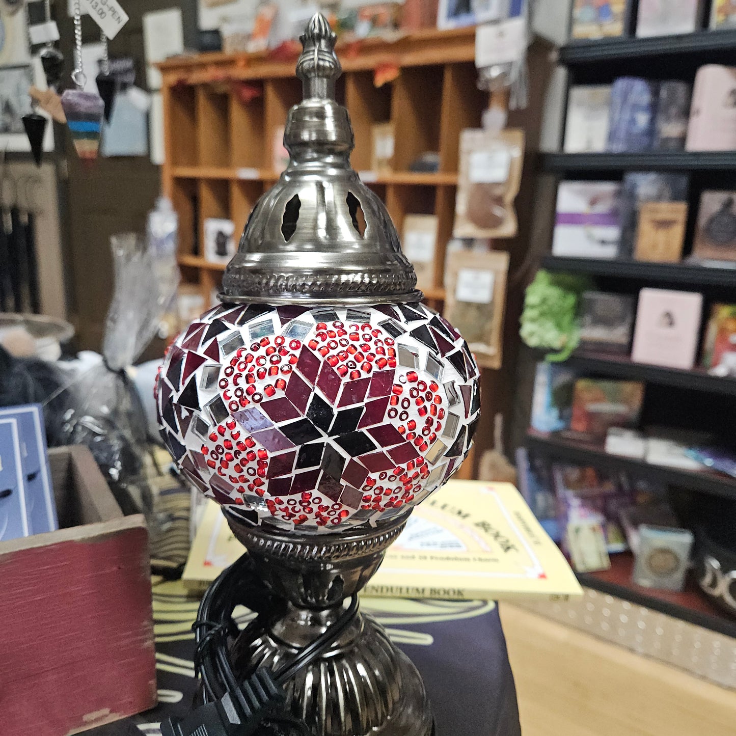 Turkish Style Desk Lamp, Handmade Globe - Red Flower