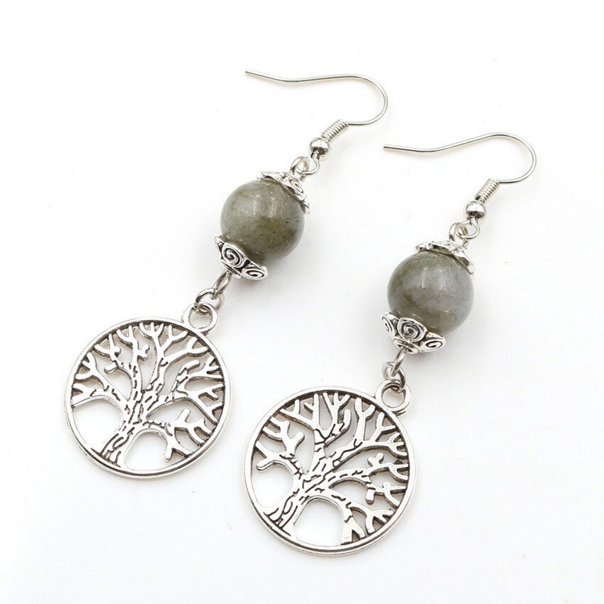 Gemstone / Crystal Tree of Life Earrings