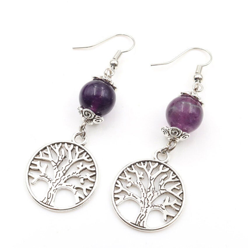 Gemstone / Crystal Tree of Life Earrings