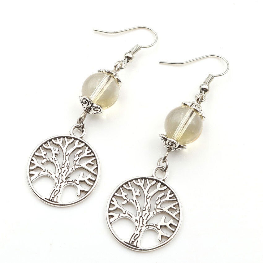 Gemstone / Crystal Tree of Life Earrings