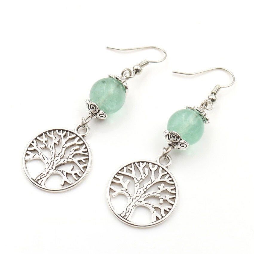 Gemstone / Crystal Tree of Life Earrings