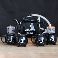 Witches Brew Ceramic Cauldron Tea Set - Tea Pot and Cauldron Mugs
