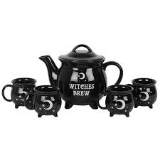 Witches Brew Ceramic Cauldron Tea Set - Tea Pot and Cauldron Mugs