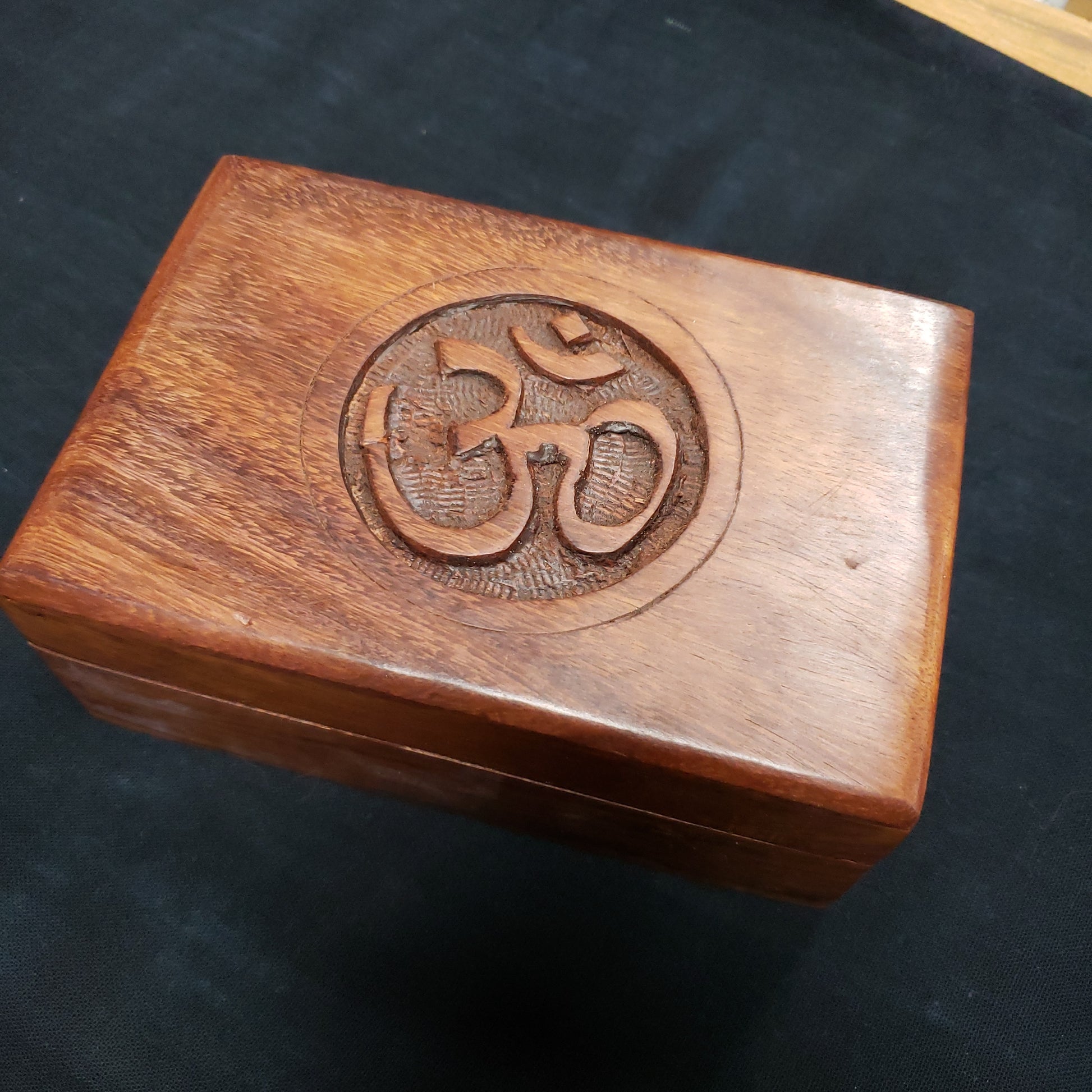 Wooden Carved OM Box - Tree Of Life Shoppe