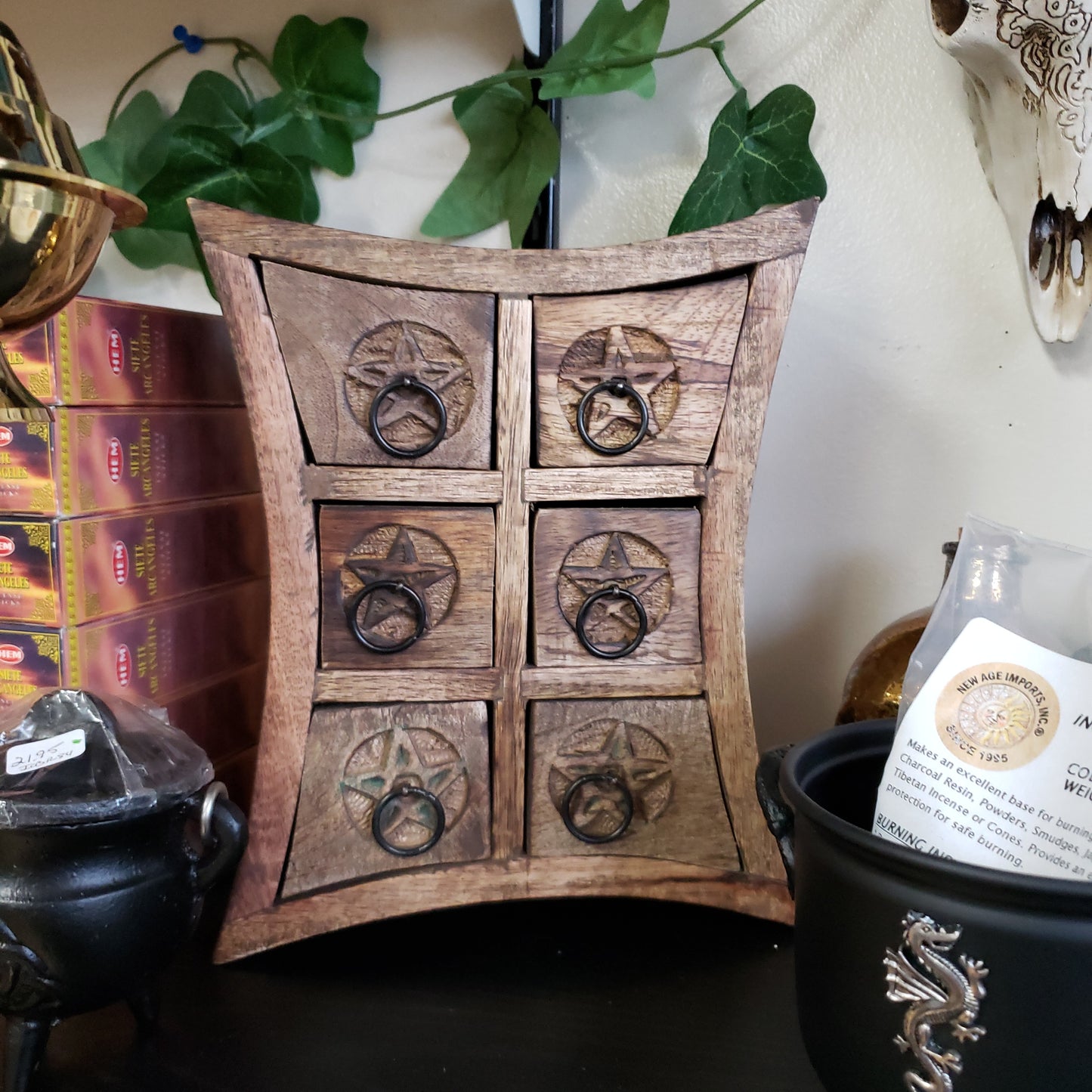 Wooden Storage Almirah Curved Pentacle - Tree Of Life Shoppe