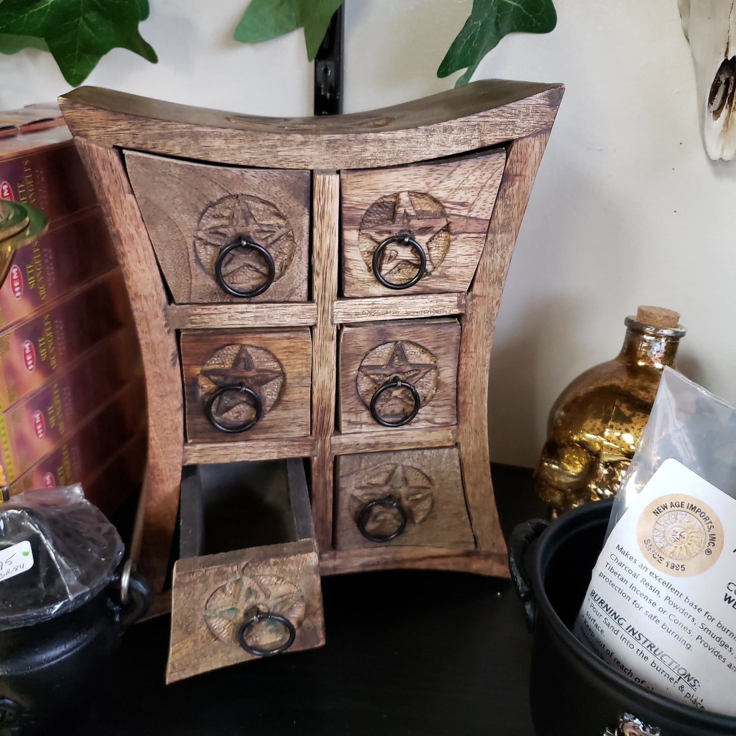 Wooden Storage Almirah Curved Pentacle - Tree Of Life Shoppe