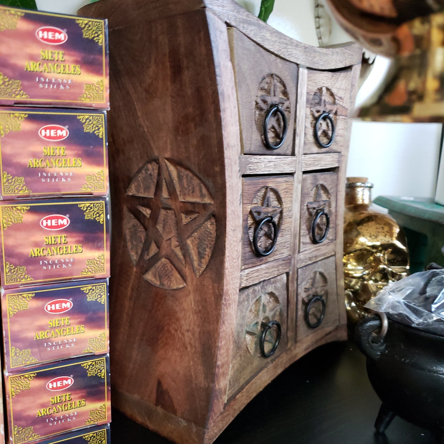 Wooden Storage Almirah Curved Pentacle - Tree Of Life Shoppe