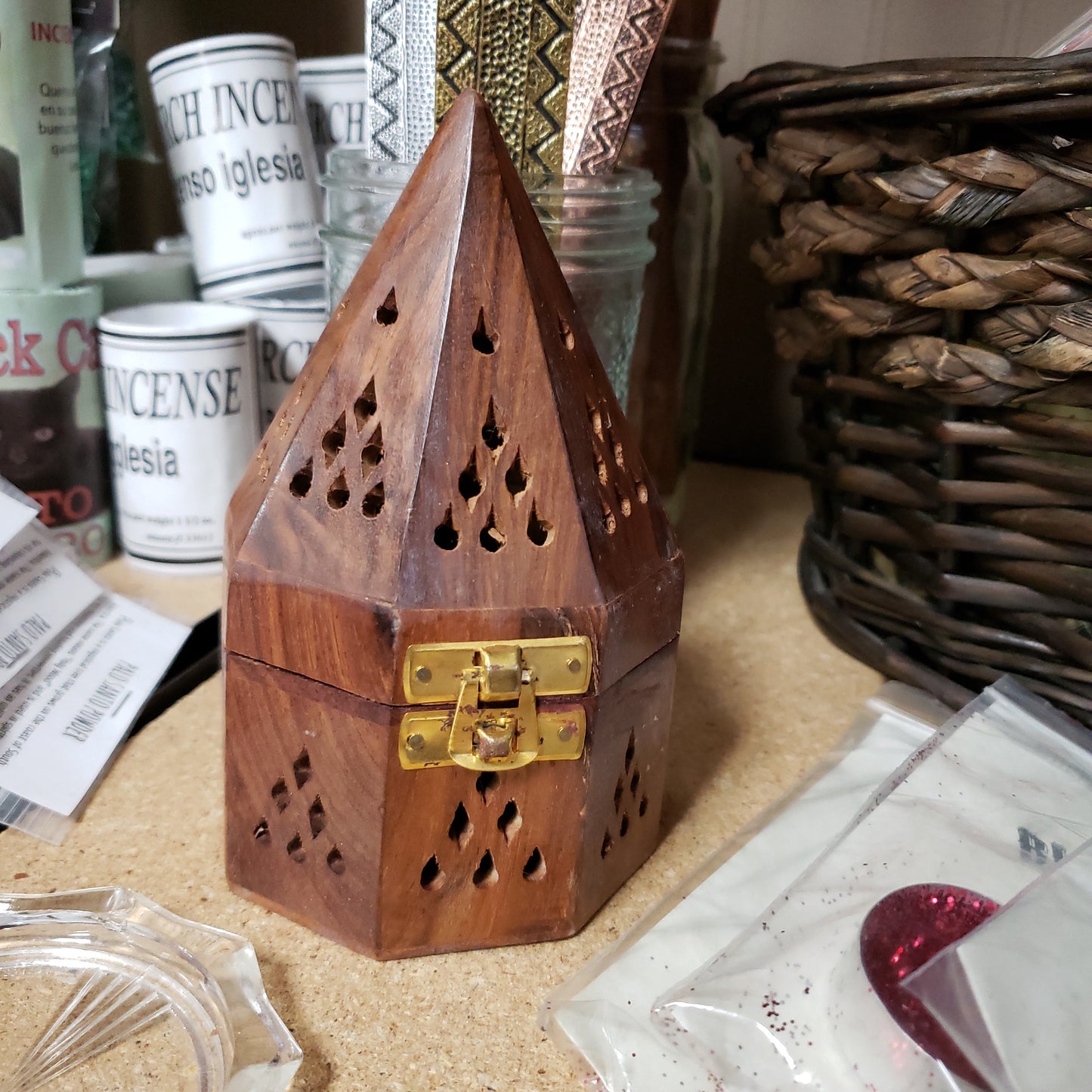 Wooden Charcoal / Cone Burner Temple - Tree Of Life Shoppe