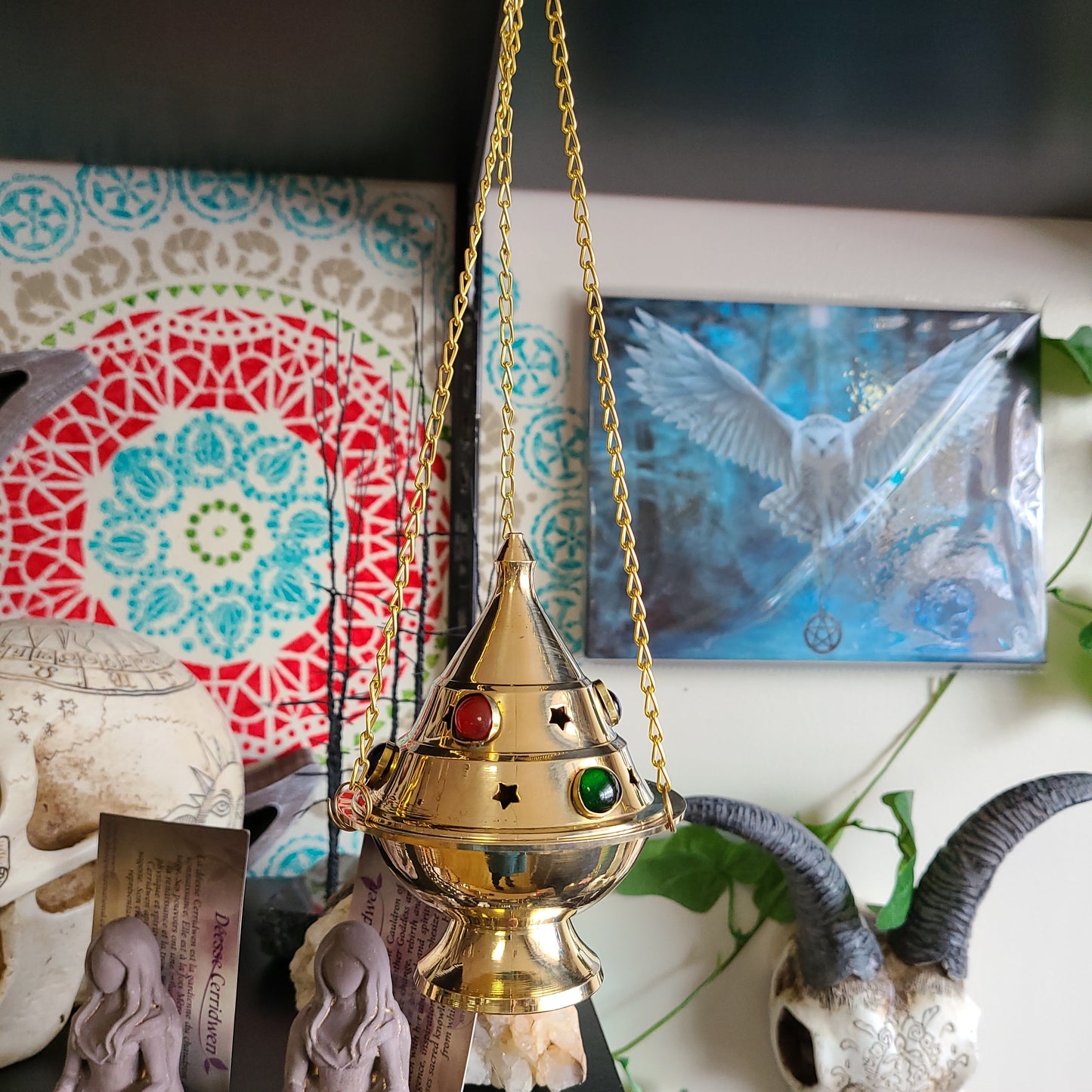 Brass Hanging Incense Burner with Beading - Med