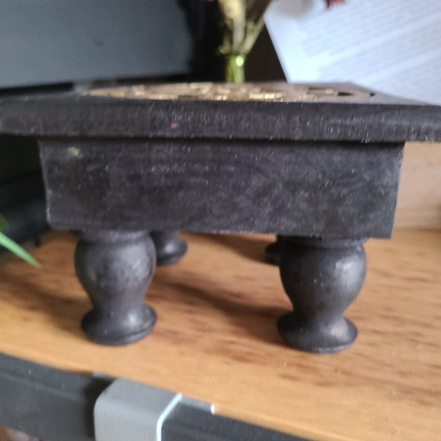 Black Wood Altar Table Gold Washed Pentacle