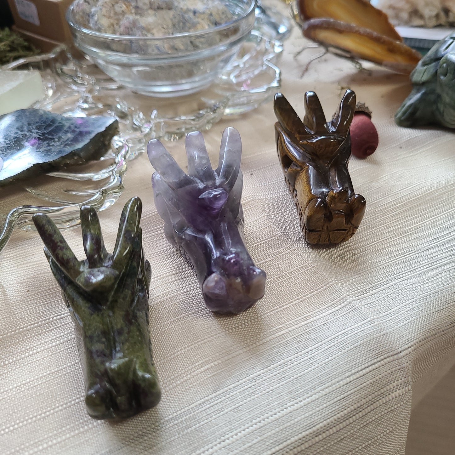 Carved Gemstones Dragon Heads, Medium - Various