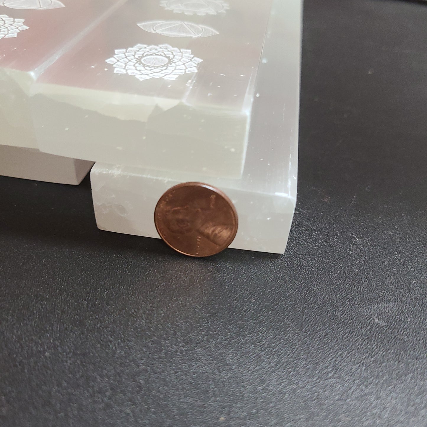 Selenite Platform Engraved Chakras