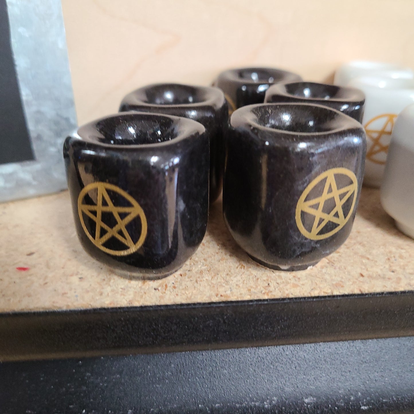 Pentacle Ceramic Chime Holders - Black and White Styles