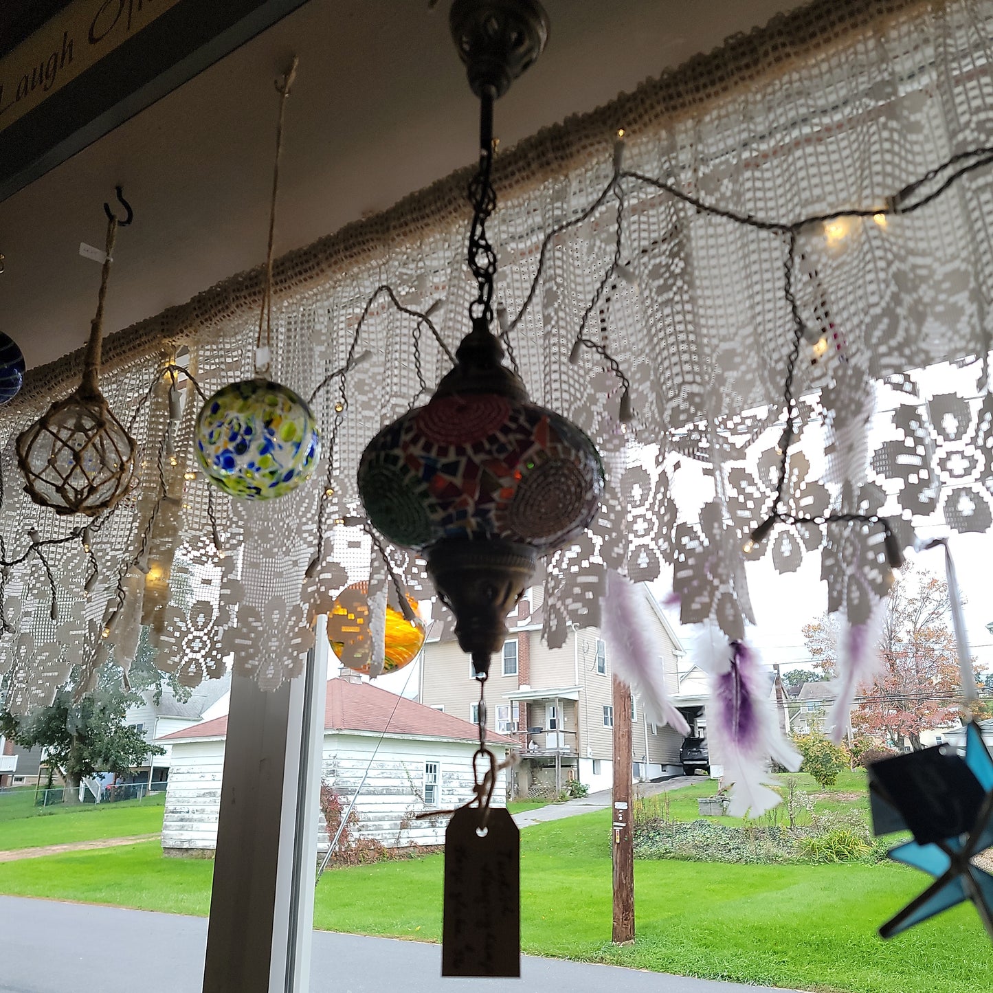 Turkish Ceiling Hanging Lamp, Handmade Large Globe Mulit Colored