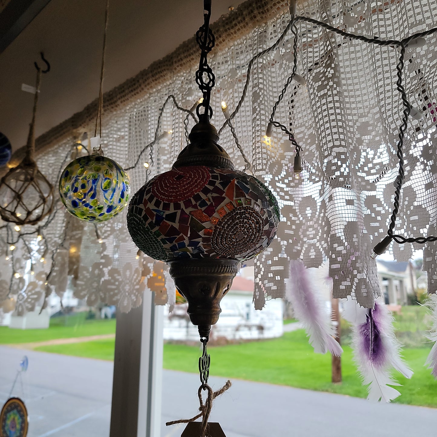 Turkish Ceiling Hanging Lamp, Handmade Large Globe Mulit Colored