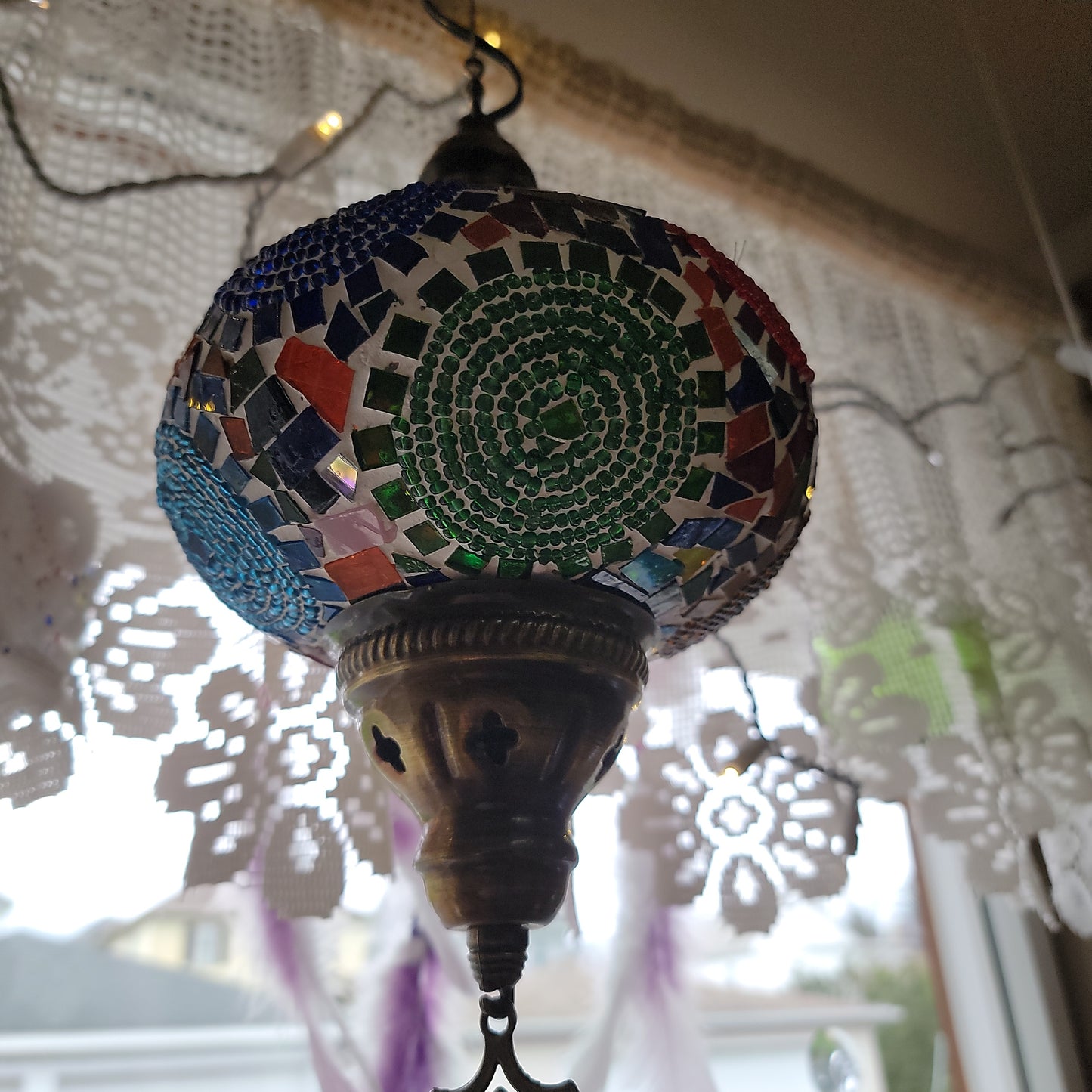 Turkish Ceiling Hanging Lamp, Handmade Large Globe Mulit Colored