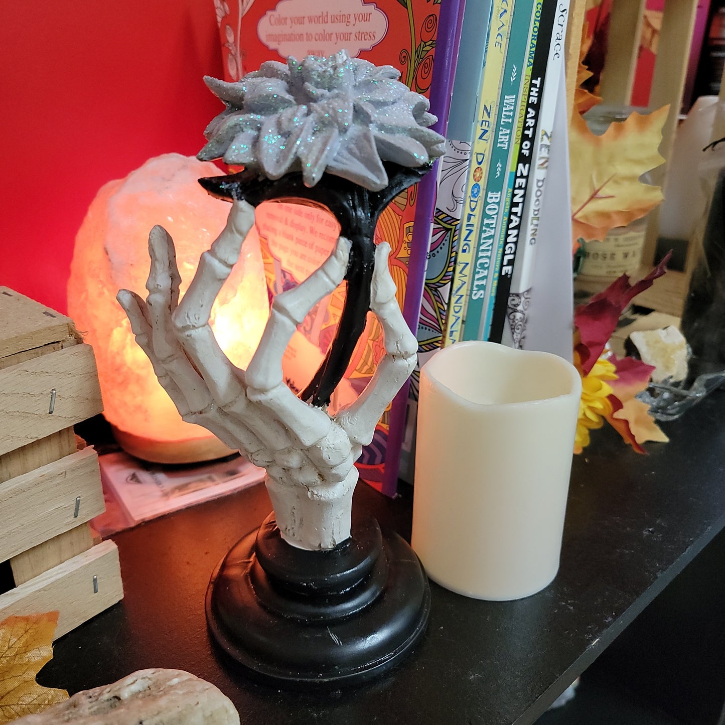 Skelton Hand and Flower Statue